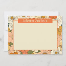 Retro Orange Floral 5x7 Horizontal Stationery Card