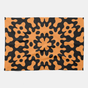 Retro Orange Floral Abstract Art Tea Towel