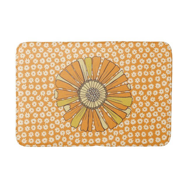 Retro Orange Floral Bath Mat (Front)