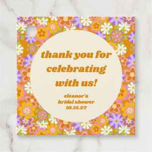 Retro Orange Floral Custom Bridal Shower Thank You Favour Tags