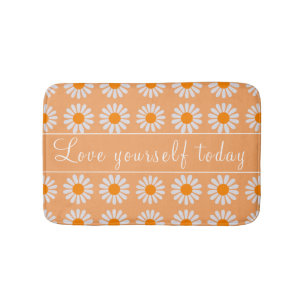 Retro Orange Floral Daisy Bath Mat