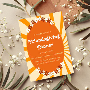 RETRO ORANGE FLORAL FRIENDSGIVING  INVITATION