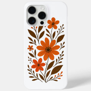 Retro Orange Floral Pattern iPhone 15 Pro Max Case