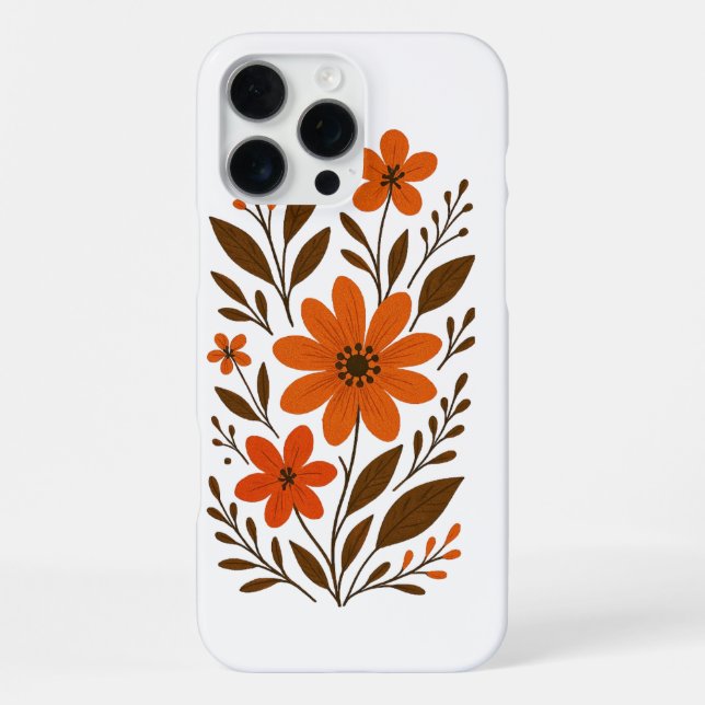Retro Orange Floral Pattern iPhone Case (Back)