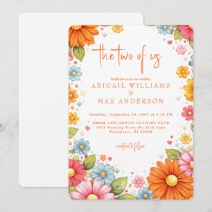 Retro Orange Floral The Two of Us Wedding Invitation