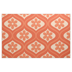 Retro Orange Flower Pattern on Mid Century ogee  Fabric