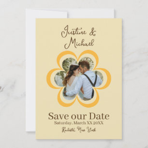 Retro Orange Flower Photo Wedding Save the Date Invitation
