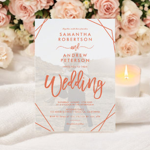 Retro orange frame simple photo script wedding invitation