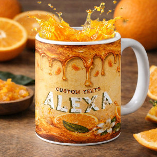 Retro Orange Fruit Drip Art Custom Name Vintage Coffee Mug