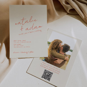 Retro Orange Fun Whimsical QR Code Photo Wedding Invitation