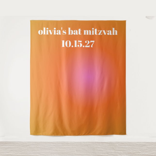 Retro Orange Gradient Bat Mitzvah Custom Backdrop Tapestry (Front)