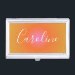 Retro Orange Gradient | Personalised Script Name   Business Card Holder<br><div class="desc">Retro Orange Gradient | Personalised Script Name Business Card Case</div>