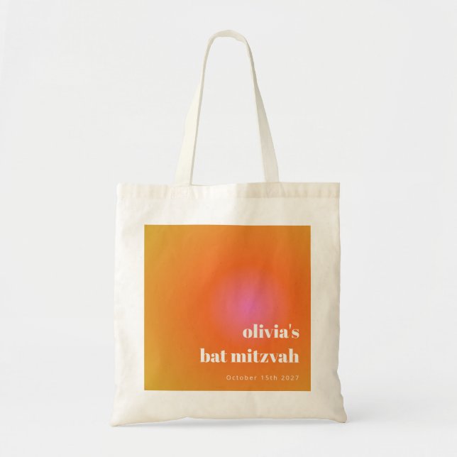 Retro Orange Gradient Unique Bat Mitzvah Custom Tote Bag (Front)