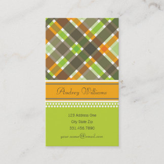 Retro Orange Green Chic Plaid Pattern Profile Card