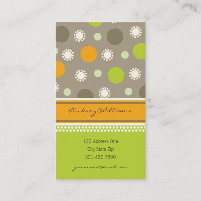 Retro Orange Green Dots Fun Pattern Profile Card (Front)