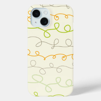 Retro Orange Green Simple Fun Scribbles Pattern iPhone 15 Case