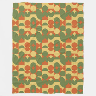 Retro orange green yellow geometric shapes fleece blanket
