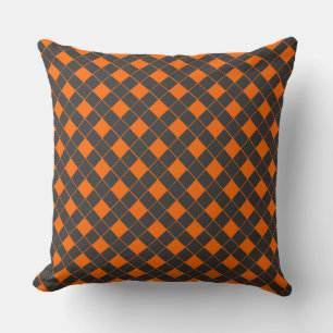 Retro Orange Grey Japan Geometric Chequered Patter Cushion