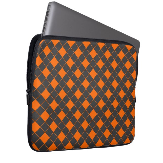 Retro Orange Grey Japan Geometric Chequered Patter Laptop Sleeve (Front Right)