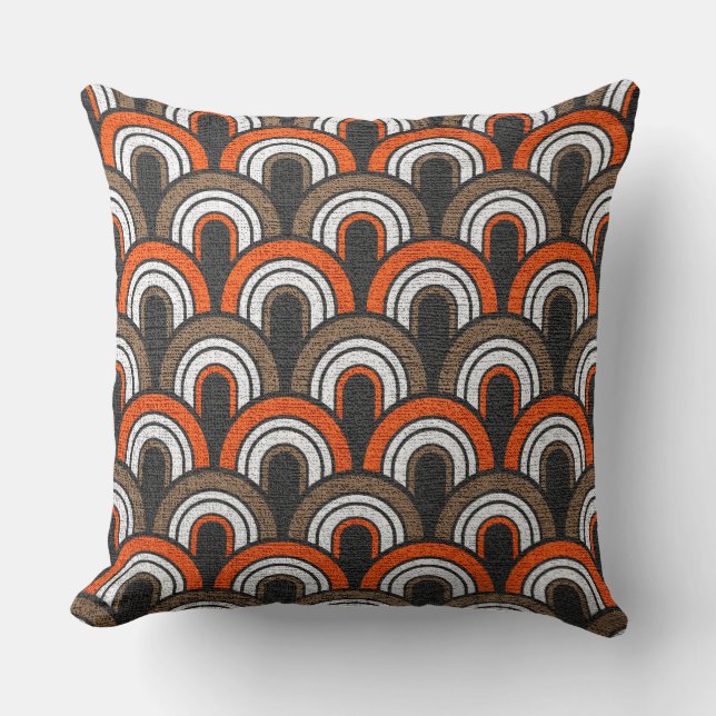 Retro Orange Grey White Fifties Pattern Cushion (Front)