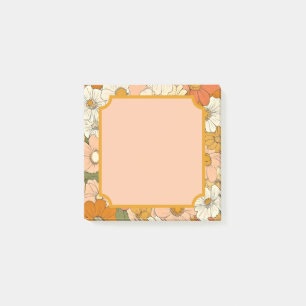 Retro Orange Groove Floral 3x3 Post-It Notes