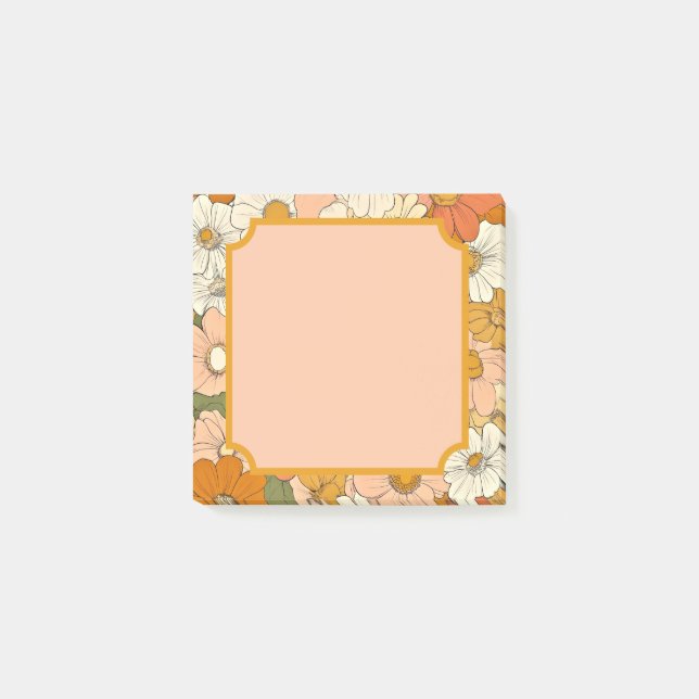 Retro Orange Groove Floral 3x3 Post-It Notes (Front)