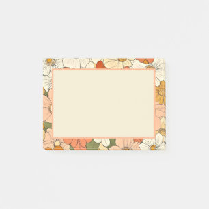 Retro Orange Groove Floral 4x3 Post-It Notes
