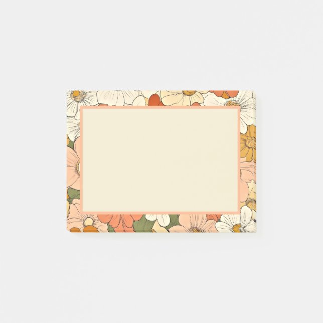 Retro Orange Groove Floral 4x3 Post-It Notes (Front)