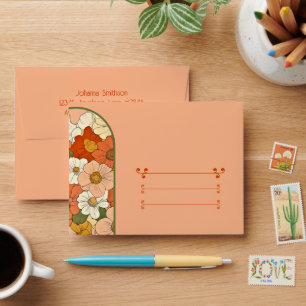 Retro Orange Groove Floral Envelope