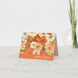 Retro Orange Groove Floral Folded Note Card