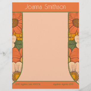 Retro Orange Groove Floral Letterhead