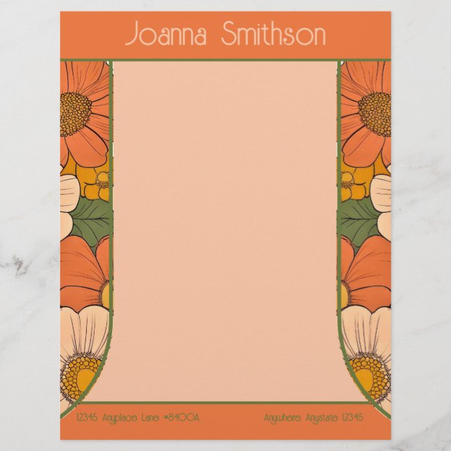 Retro Orange Groove Floral Letterhead (Front)
