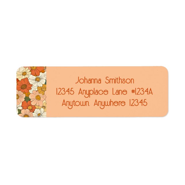 Retro Orange Groove Floral Return Address Label (Front)