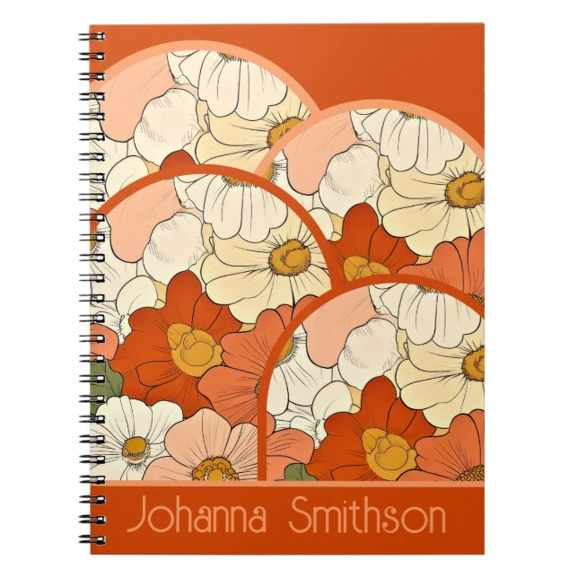 Retro Orange Groove Floral Spiral Notebook (Front)
