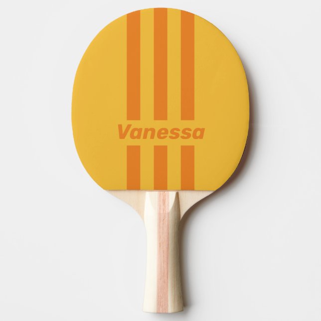 Retro Orange Groove Three Pin Stripes with Name Ping Pong Paddle (Front)