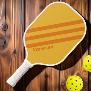 Retro Orange Groove Three Stripes with Name Pickleball Paddle