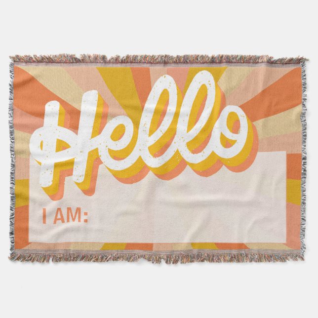 Retro Orange, Hello I am  Throw Blanket (Front)