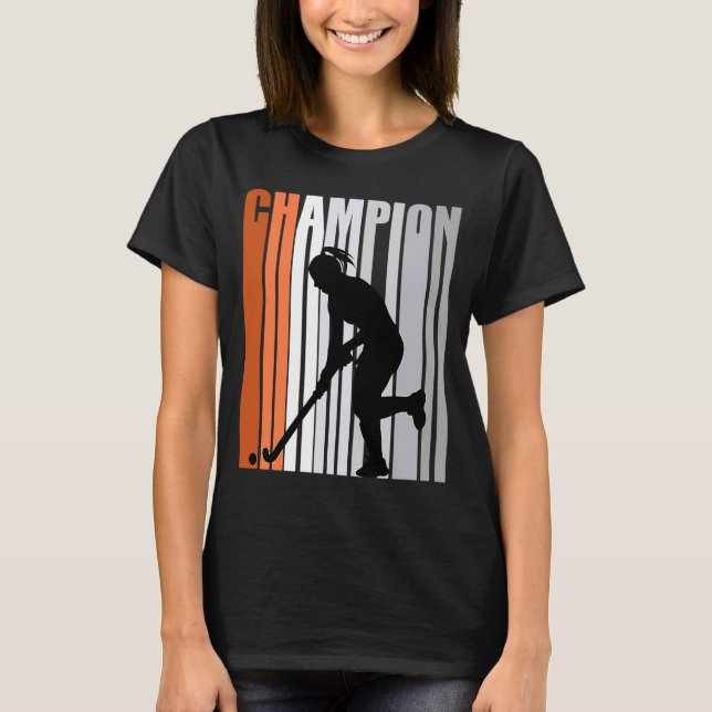 Retro Orange Hockey Champion Birthday Retro Fan Se T-Shirt (Front)