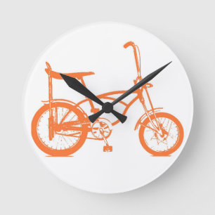 Retro Orange Krate Banana Seat Bike Round Clock