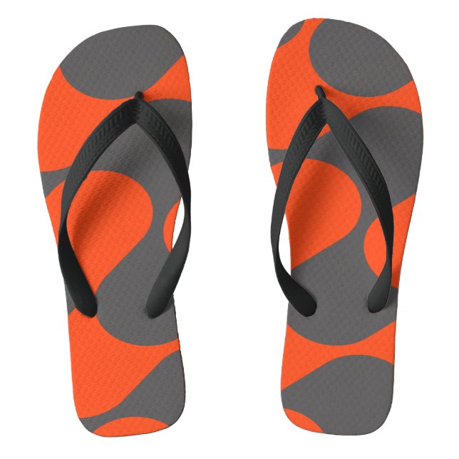 Retro Orange Mod Wave Pattern Flip Flops (Footbed)