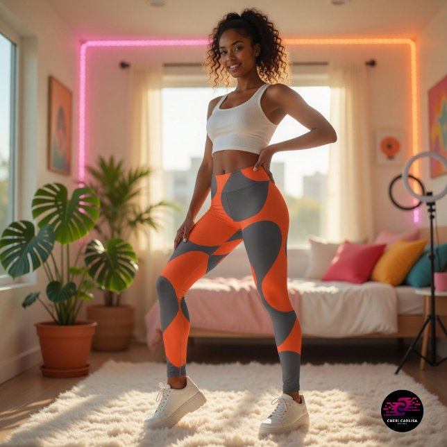 Retro Orange Mod Wave Pattern Leggings (Your outfit just found its personality.)