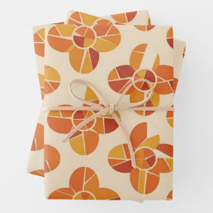 Retro Orange Mosaic Flowers Stained Glass Wrapping Paper Sheet