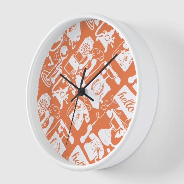 Retro Orange or Any Colour Telephone Pattern Clock (Angle)