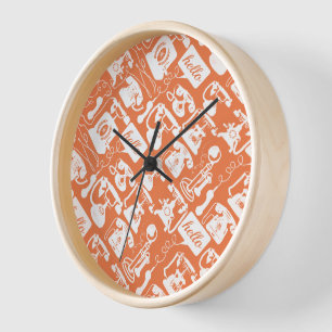 Retro Orange or Any Colour Telephone Pattern Wall Clock