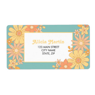 Retro Orange Peach Flora Groovy Address