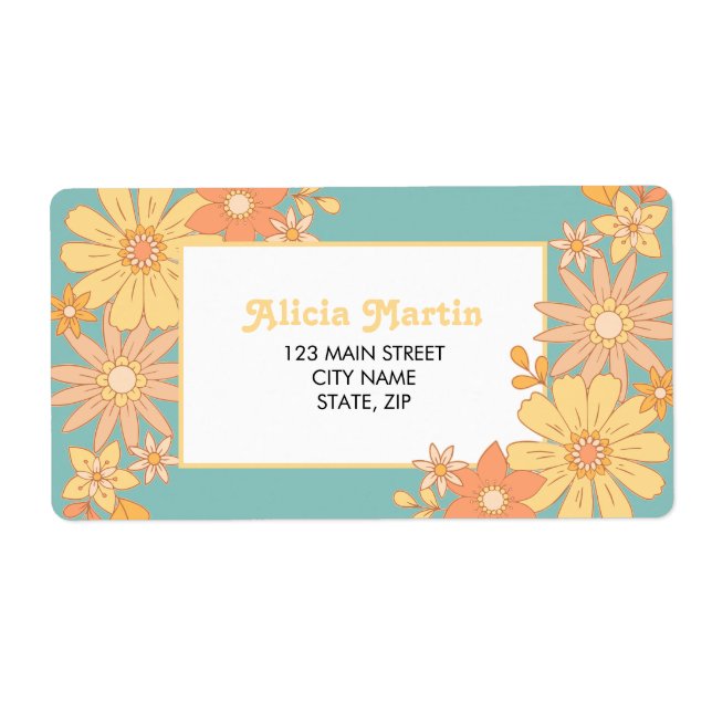 Retro Orange Peach Flora Groovy Address (Front)