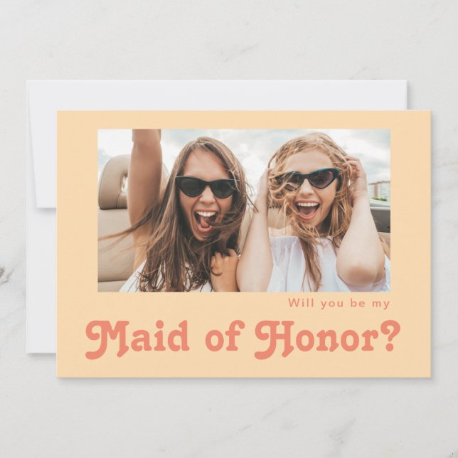 Retro Orange Photo Maid of Honour Proposal Card (Front)