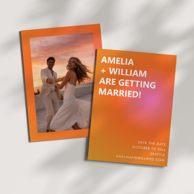 Retro Orange Pink Bold Gradient Photo Wedding  Save The Date (Creator Uploaded)