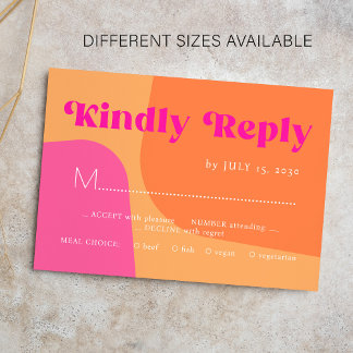 Retro orange pink bold typography wedding RSVP Card