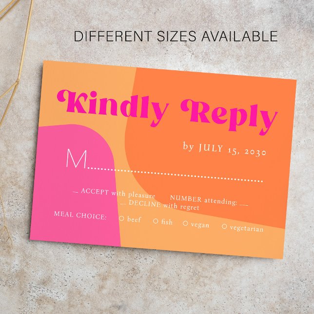 Retro orange pink bold typography wedding RSVP Card (Creator Uploaded)